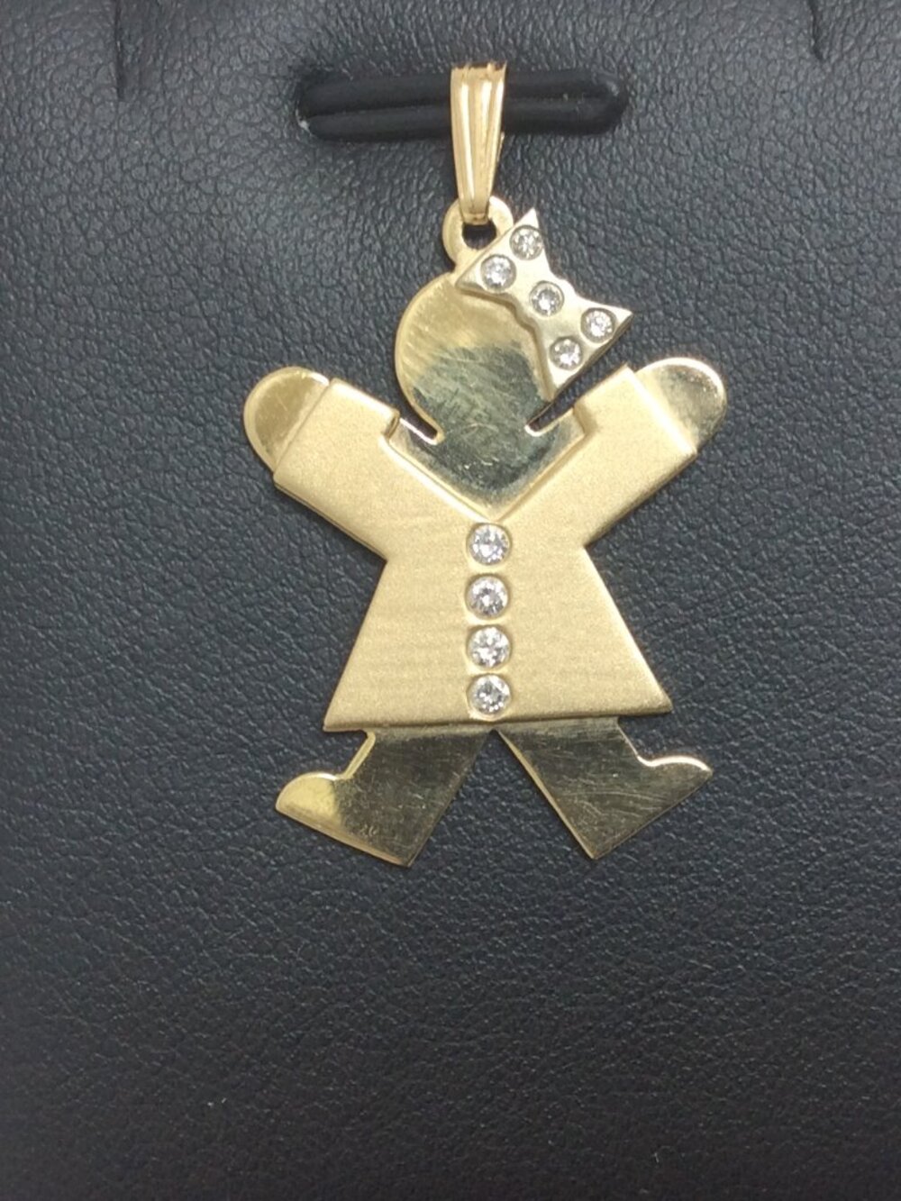Vintage Girl with Bow Natural Diamonds 14k Yellow Real Solid Gold Charm 4.60gr